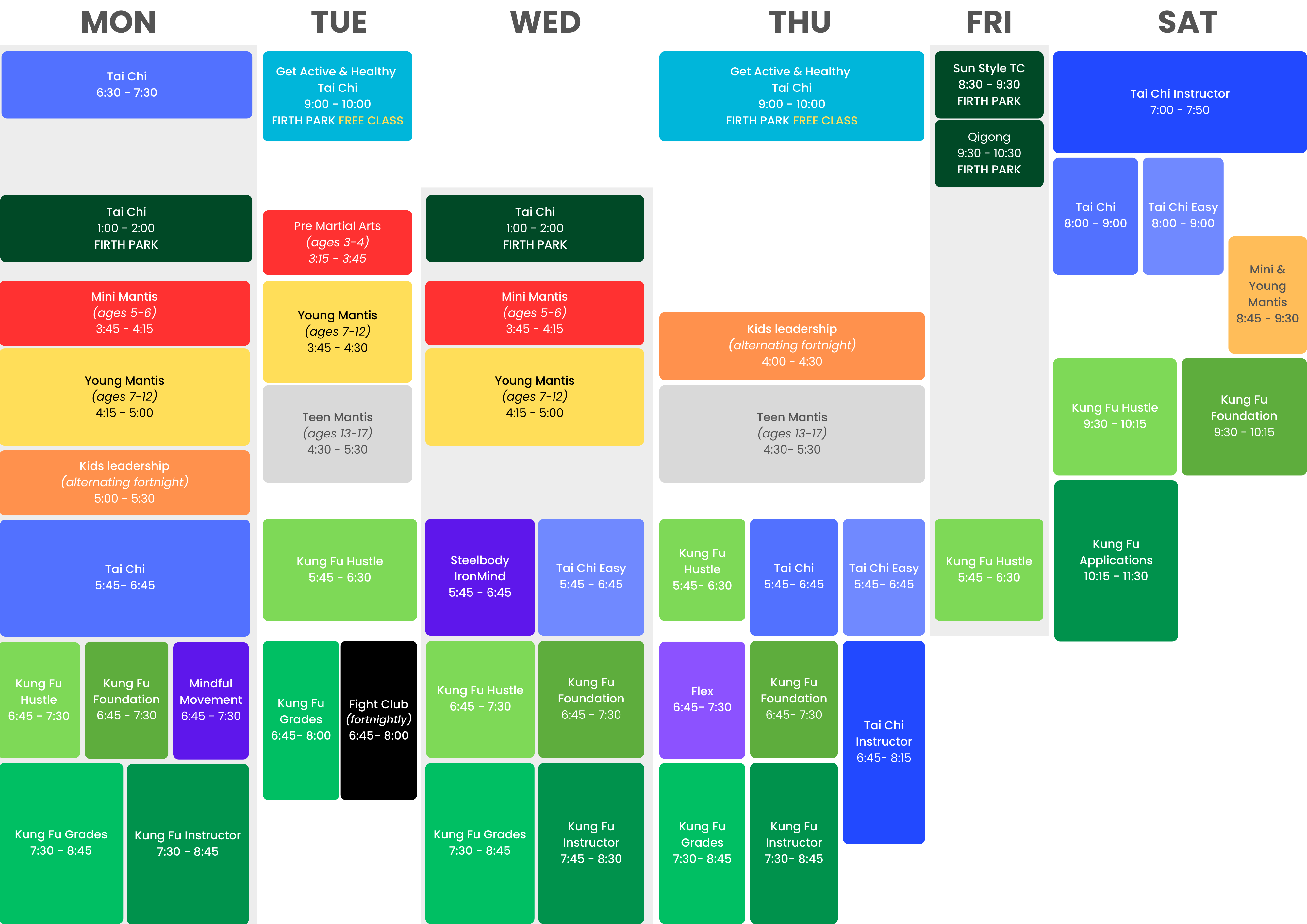 Fitlife Martial Arts Class Timetable 2025